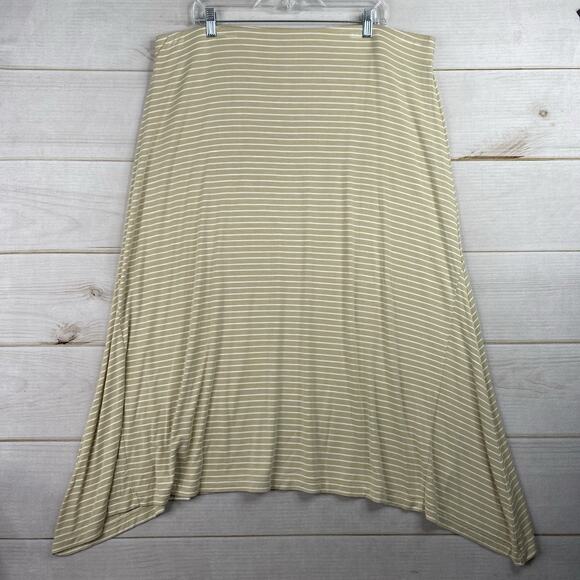 J Jill Midi Skirt XL Beige White Stripe Elastic Waist Pull On Stretch Asymmetric - Picture 1 of 7